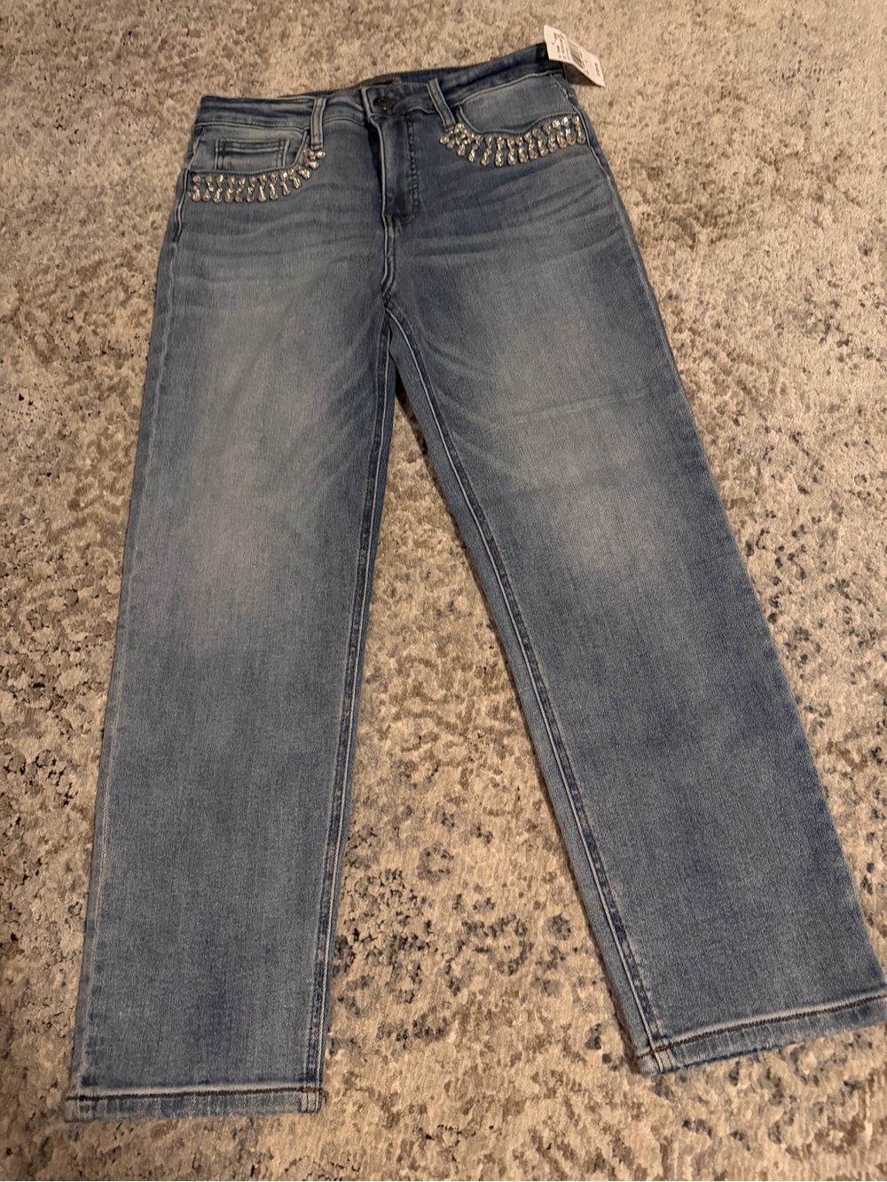 Kut from the Kloth Light Blue Ankle Crop Jeans with Stud Accents
